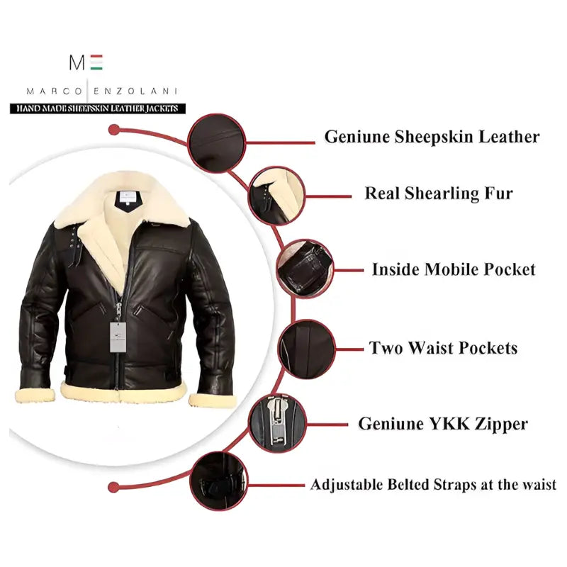 B3 Aviator Bomber Jacket – Real Shearling Leather Flight Coat for Winter Men’s The Jackeeta