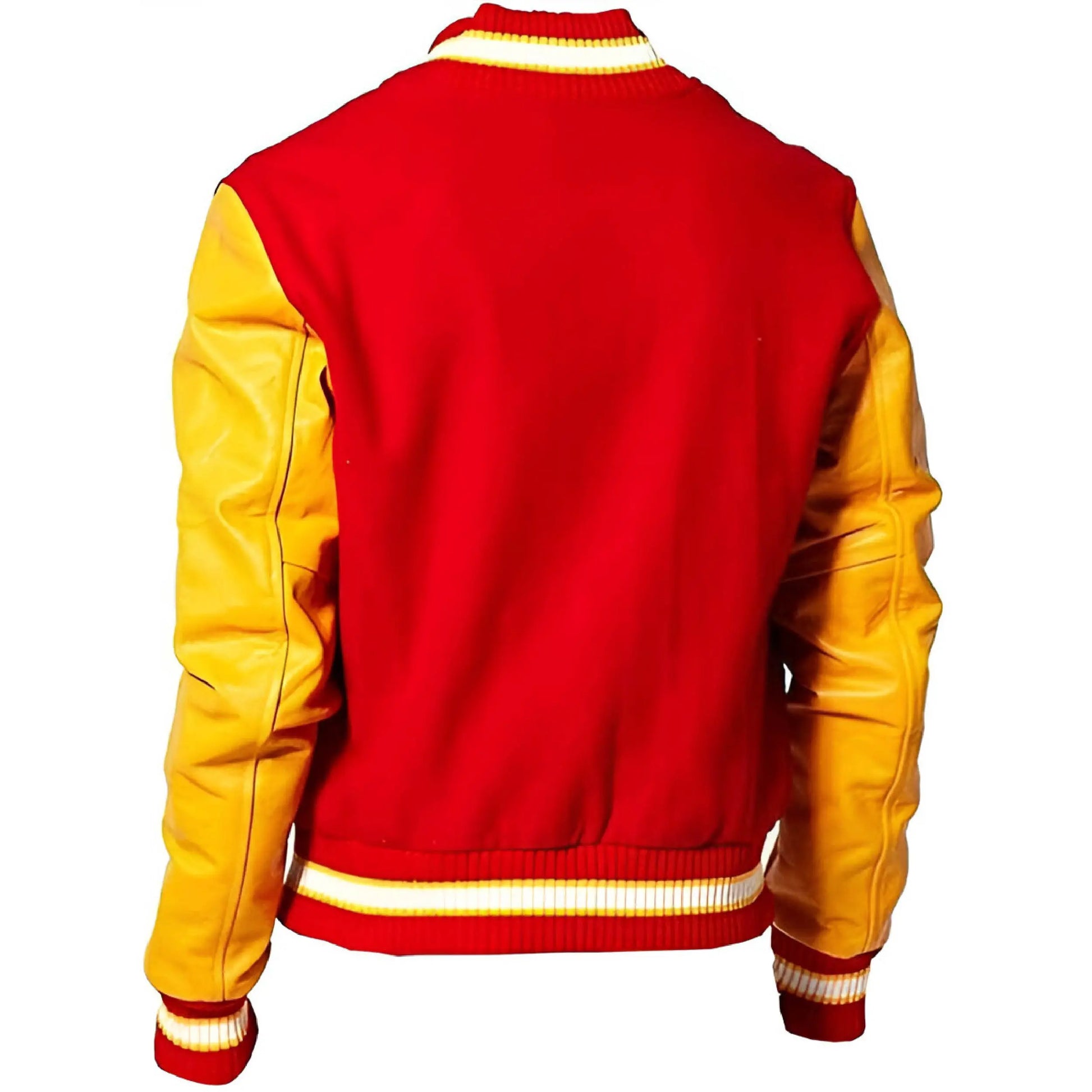 Men’s MJ Thriller Red Varsity Bomber Jacket with M Logo – Michael Jackson Style Coat The Jackeeta