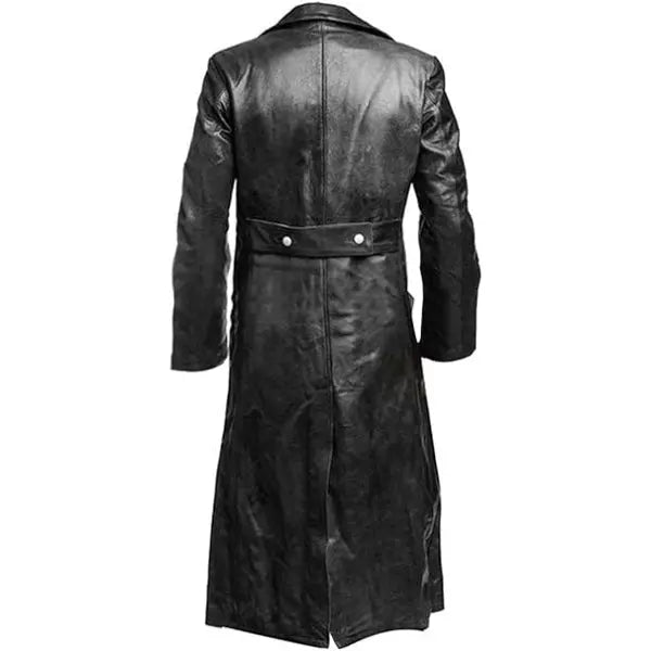 Men’s Vintage WW2 German Military Style Double-Breasted Black Leather Trench Coat The Jackeeta