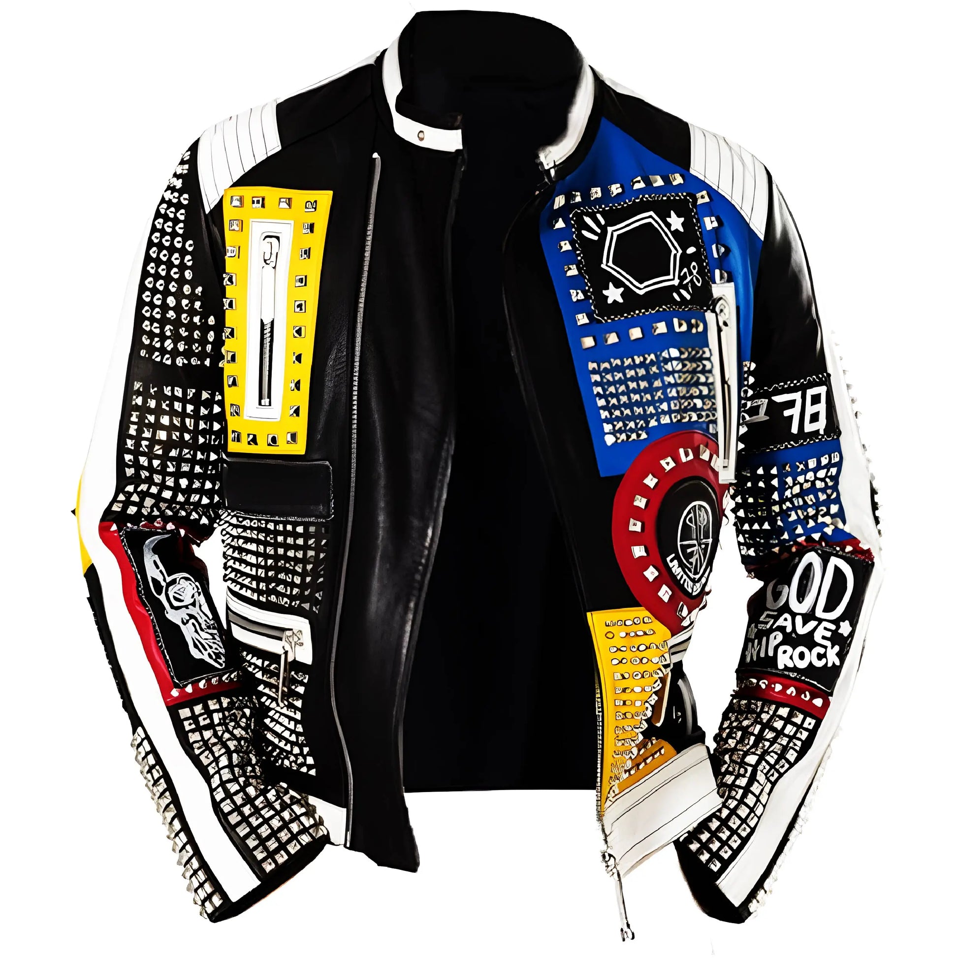 Men's Studded Punk Rock Biker Leather Jacket – Spiked Multicolor Retro Style The Jackeeta