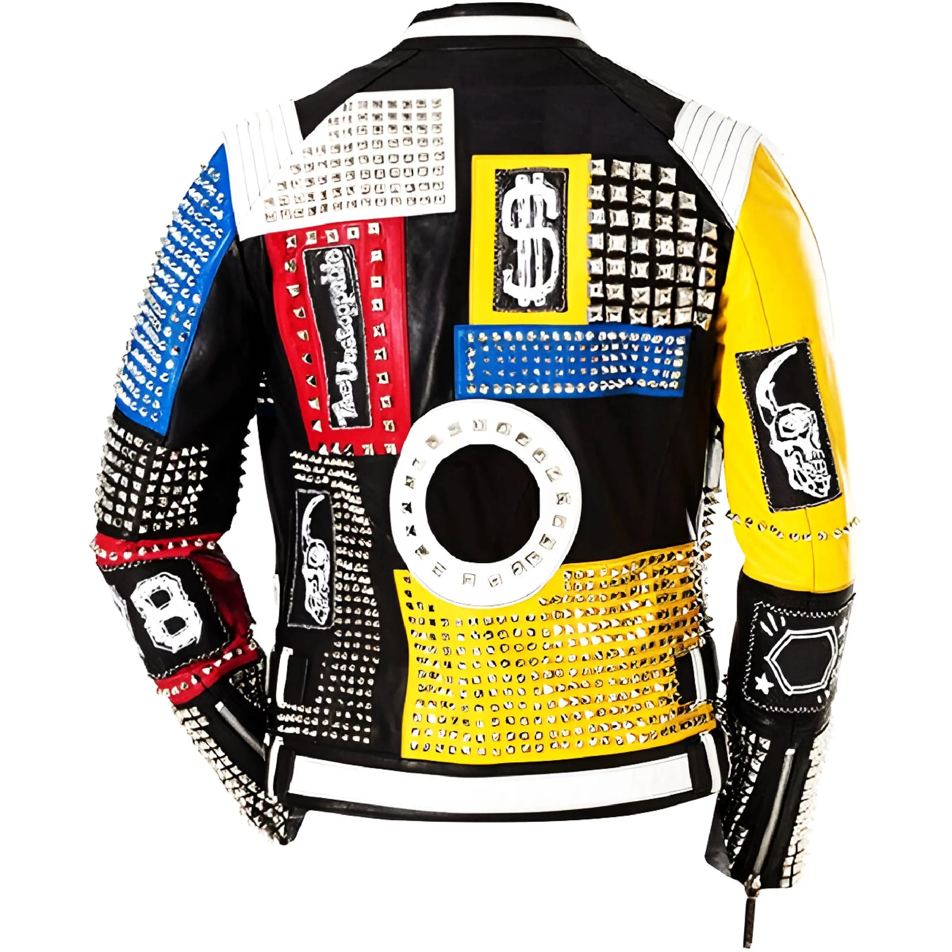 Men's Studded Punk Rock Biker Leather Jacket – Spiked Multicolor Retro Style The Jackeeta