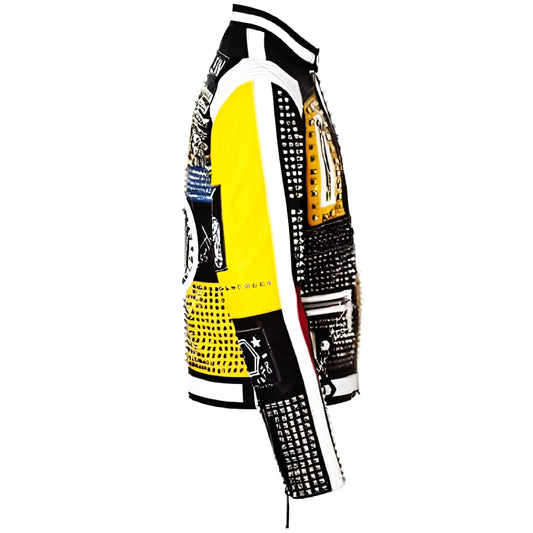 Men's Studded Punk Rock Biker Leather Jacket – Spiked Multicolor Retro Style The Jackeeta
